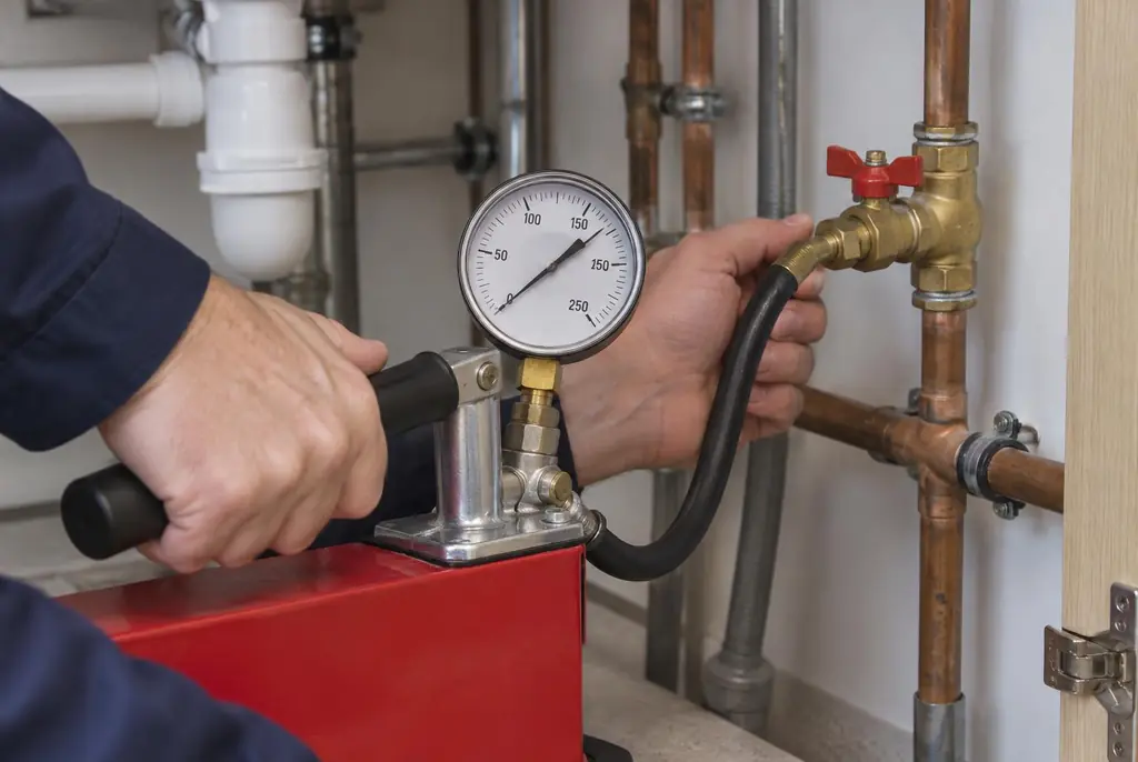 Lekdetectie Nunspeet – druktest op een waterleiding met een manometer